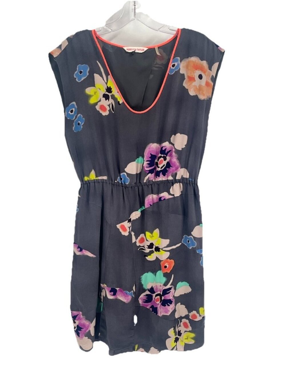 Rebecca Taylor Gray Floral Silk Dress Sz 4 Summer Garden Party Feminine Romantic